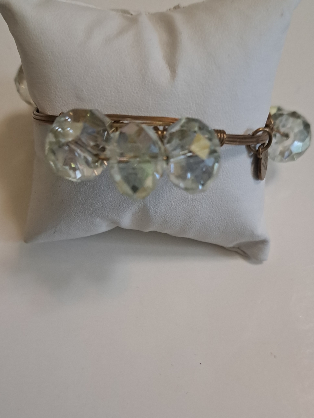 Crystal Bead Wire Wrap Bangle Bracelet - Light Green